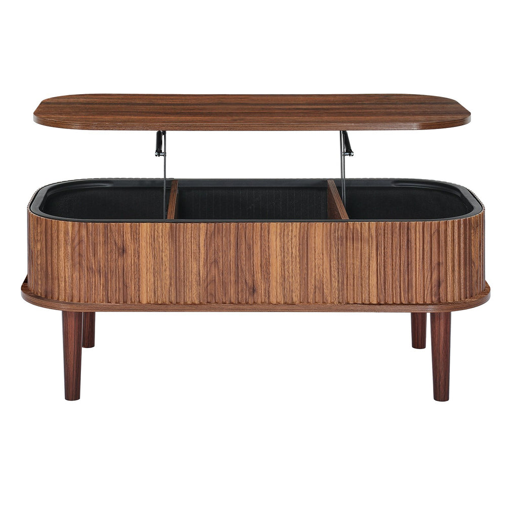 1000 mm Lift Top Coffee Table, Fluted Oval Coffee Table with 3 Hidden