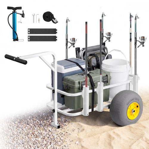 Beach Fishing Cart, 90.7 kg Load Capacity, Fishing Cart Wagon with