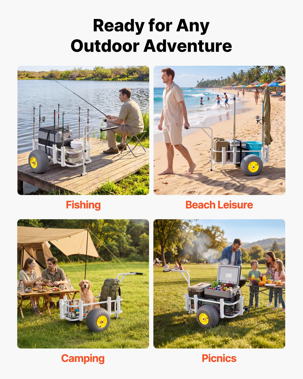 Beach Fishing Cart, 90.7 kg Load Capacity, Fishing Cart Wagon with