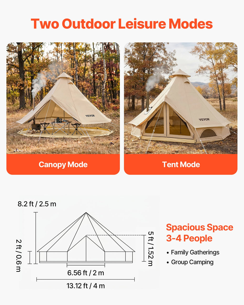 Oxford Bell Tent, 4 Seasons 4 m Yurt Tent for Camping with Stove Jack,