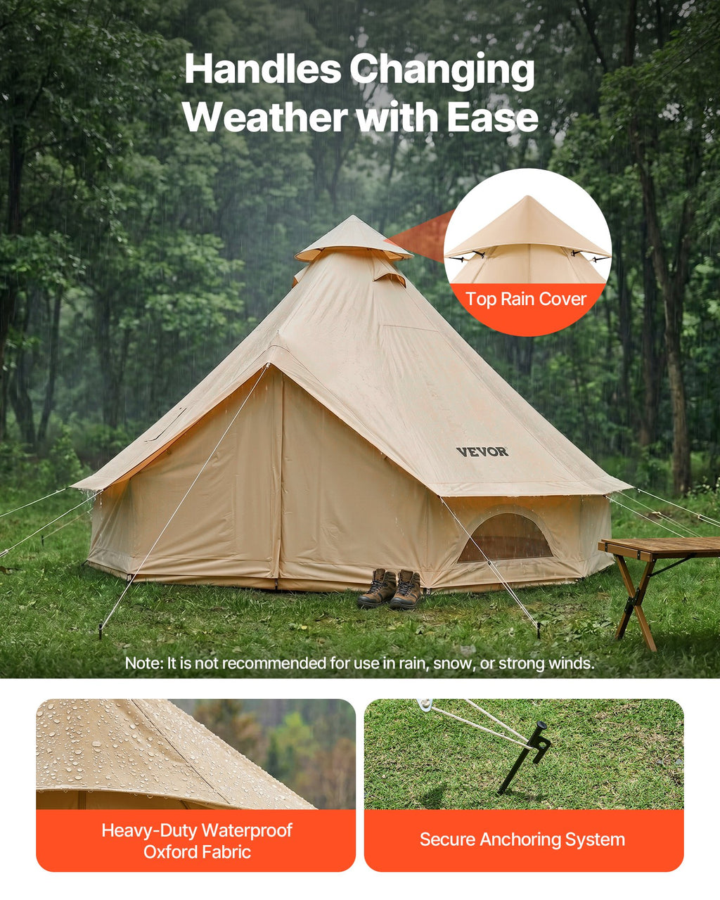 Oxford Bell Tent, 4 Seasons 4 m Yurt Tent for Camping with Stove Jack,