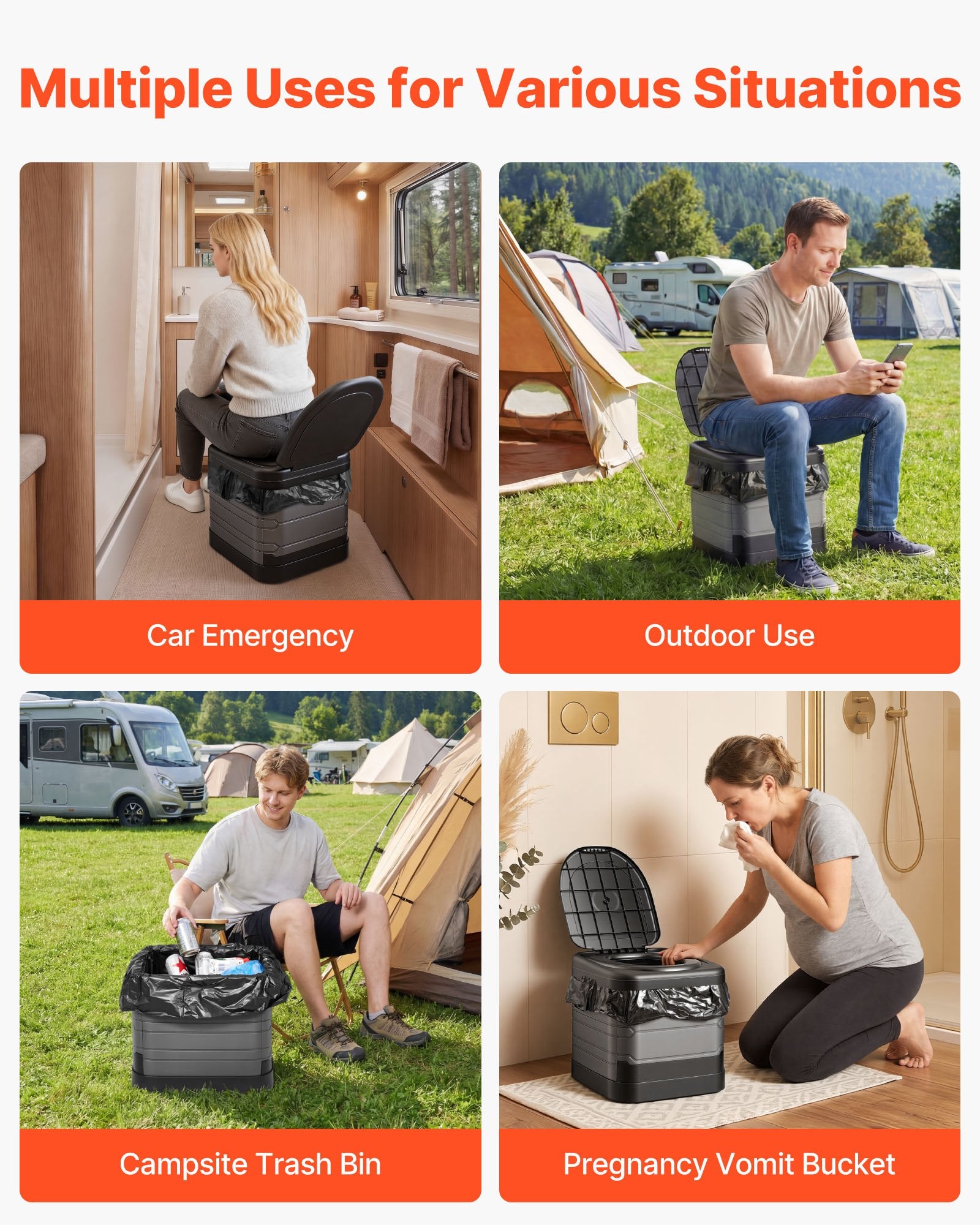Portable Toilet, 150 kg Load Capacity, Folding Camping Toilet for