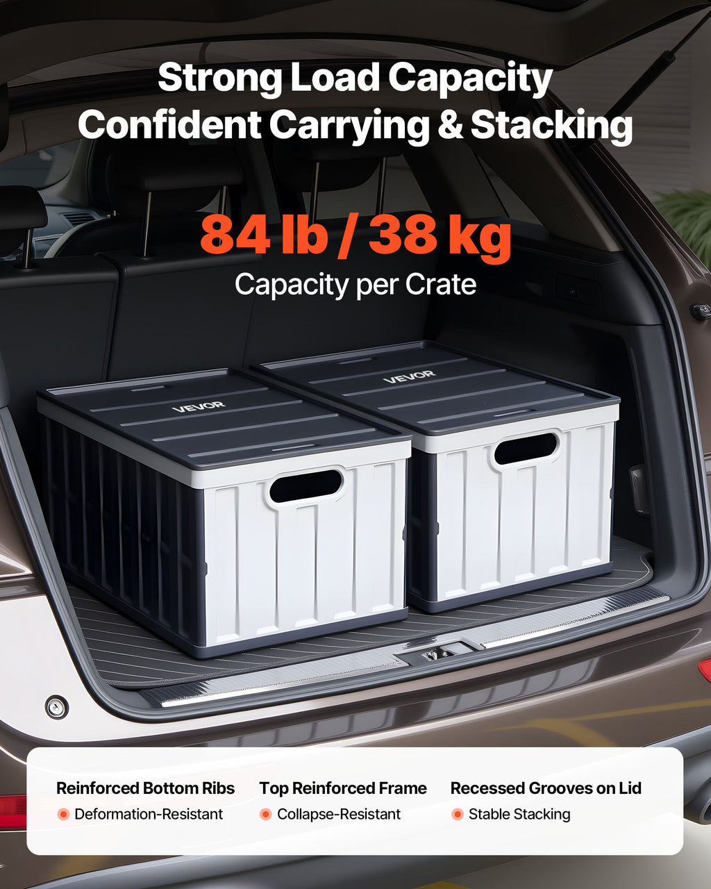 Plastic Collapsible Storage Bins with Lids, 65L 2 Packs, Stackable