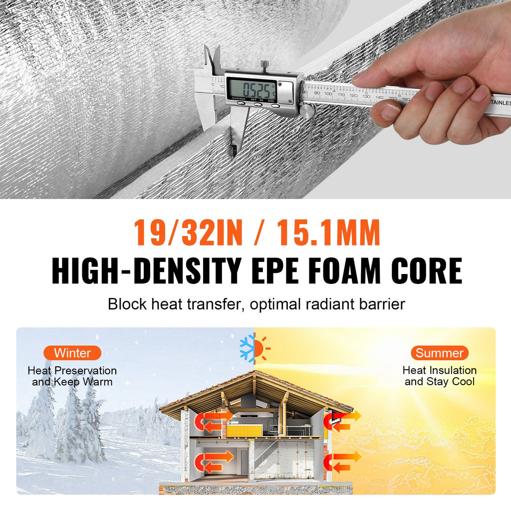 Double Reflective Insulation Roll, Foam Core Radiant Barrier, 15.1mm