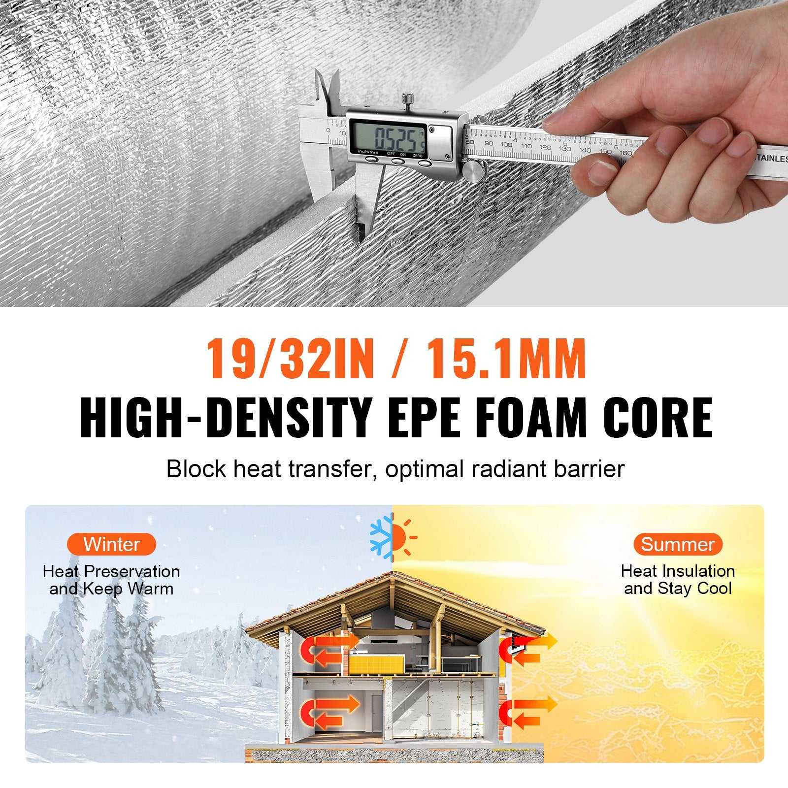 Double Reflective Insulation Roll, Foam Core Radiant Barrier, 15.1mm