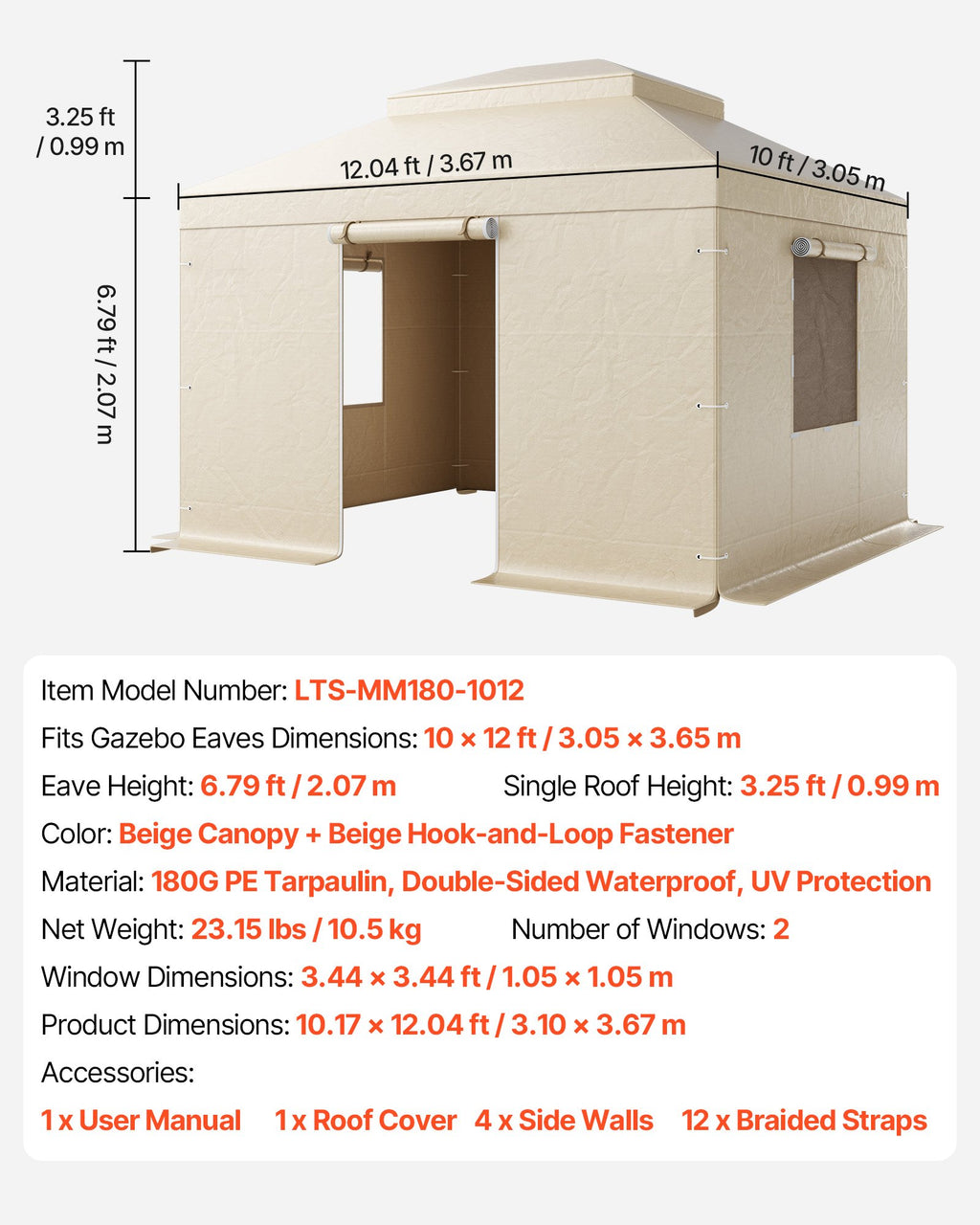 Winter Gazebo Cover Fits 3.05 x 3.65 m Hardtop Gazebos, All-Weather