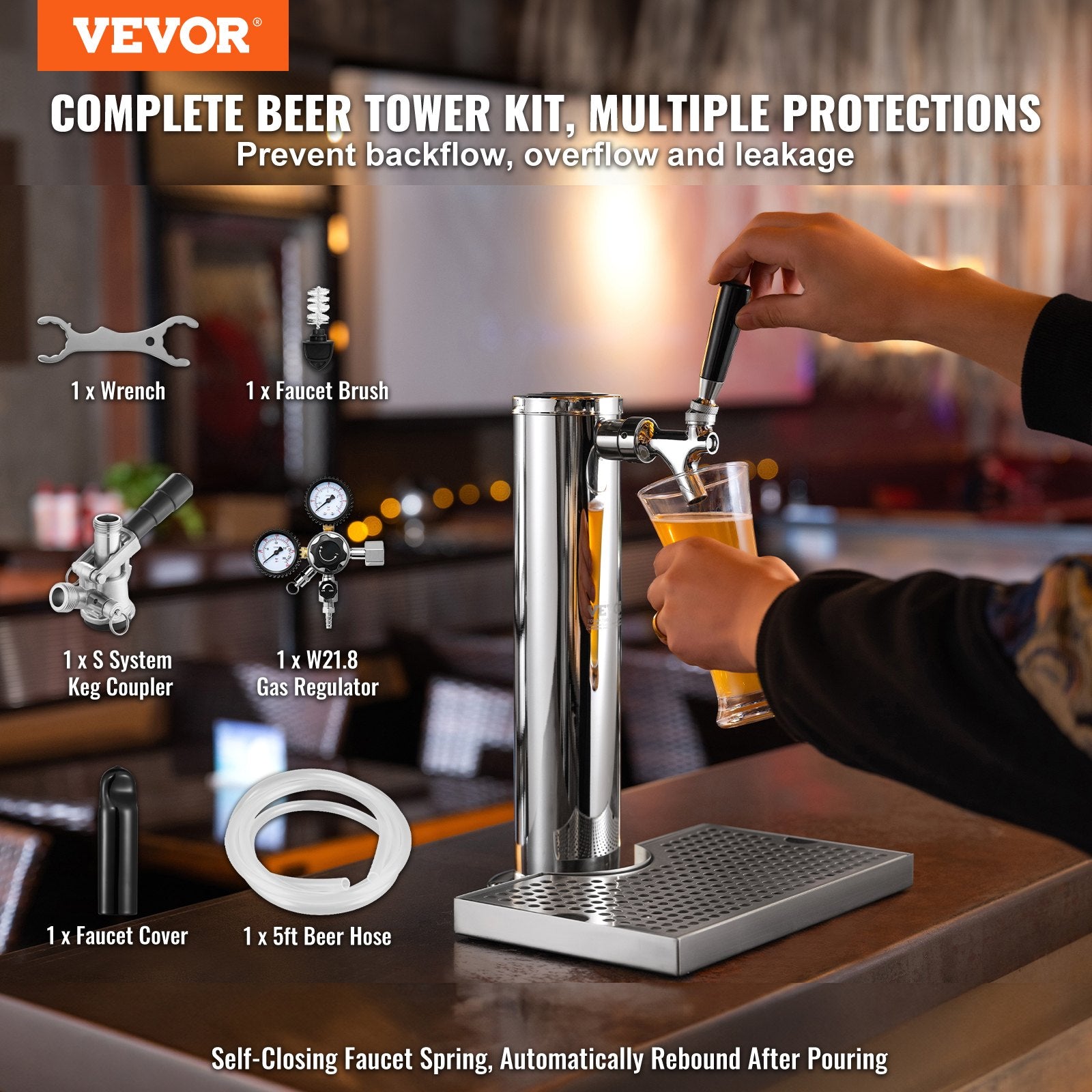 Kegerator Tower Kit, Single Tap Beer Conversion Kit, Stainless Steel