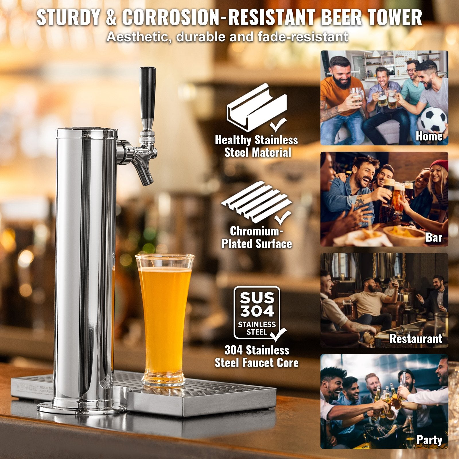 Kegerator Tower Kit, Single Tap Beer Conversion Kit, Stainless Steel