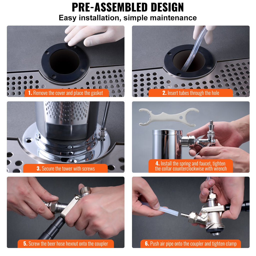 Kegerator Tower Kit, Single Tap Beer Conversion Kit, Stainless Steel