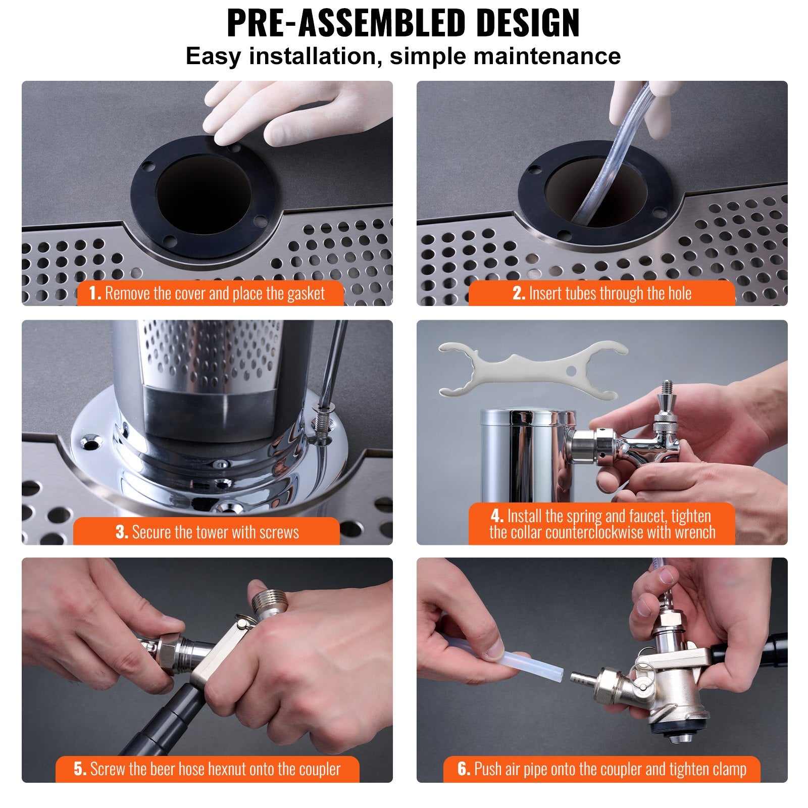 Kegerator Tower Kit, Single Tap Beer Conversion Kit, Stainless Steel
