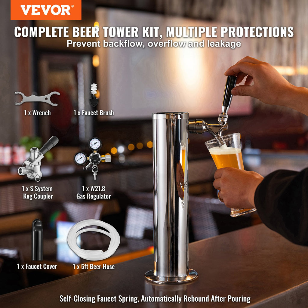 Kegerator Tower Kit, Single Tap Beer Conversion Kit, Stainless Steel