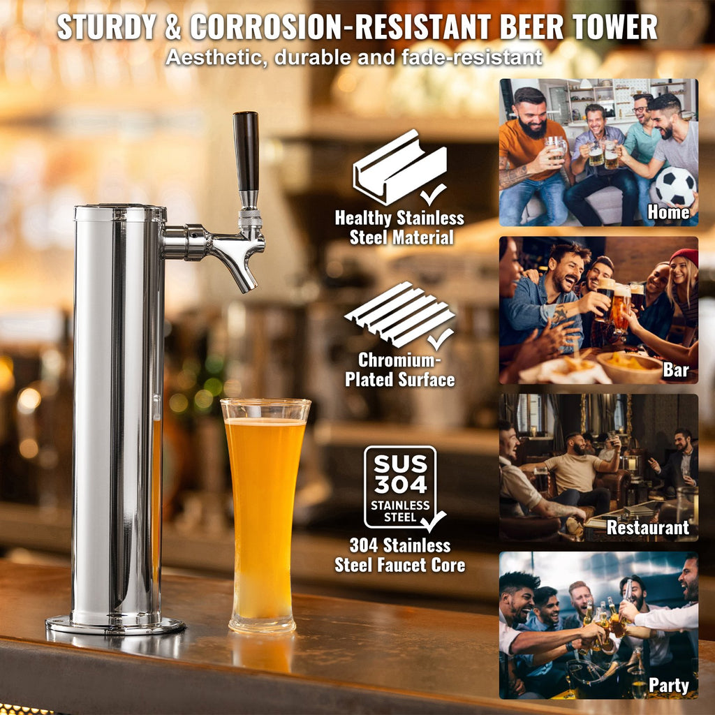 Kegerator Tower Kit, Single Tap Beer Conversion Kit, Stainless Steel