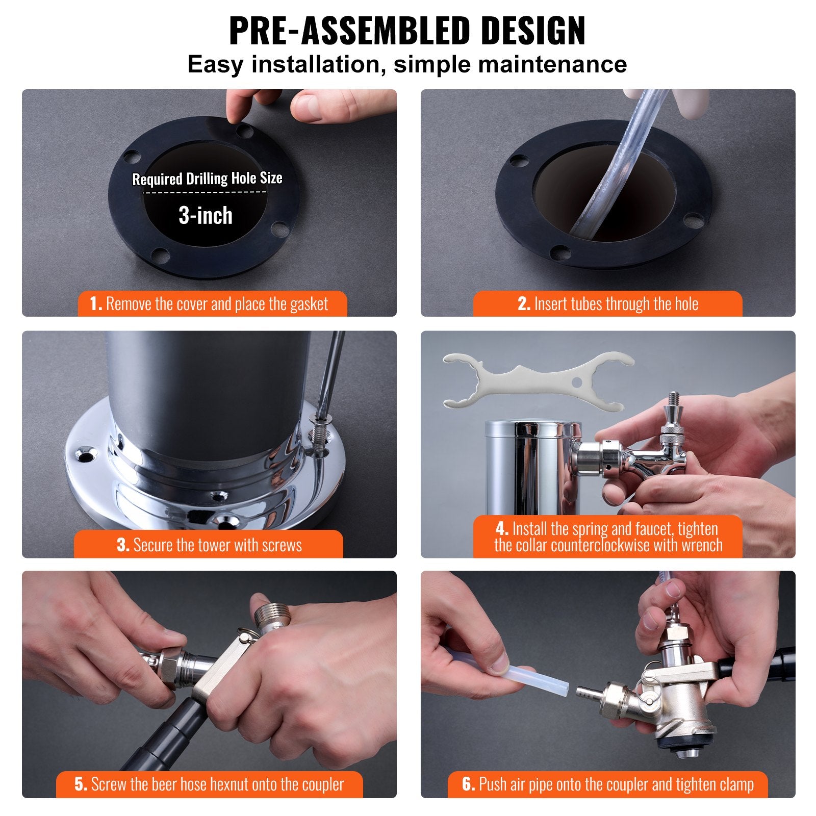 Kegerator Tower Kit, Single Tap Beer Conversion Kit, Stainless Steel