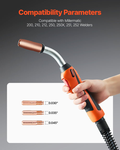 250Amp Mig Welding Gun with 15FT Cable, Compatible with Millermatic