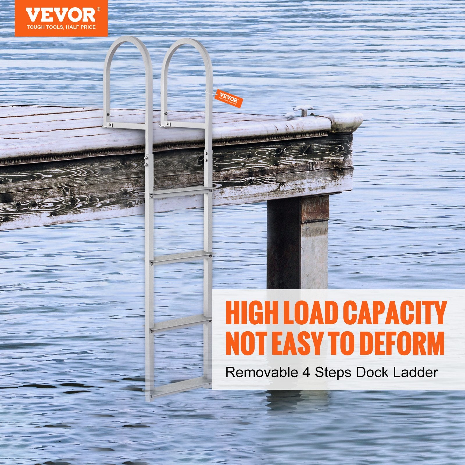 Dock Ladder, Removable 4 Steps, 500 lbs Load Capacity, Aluminum Alloy