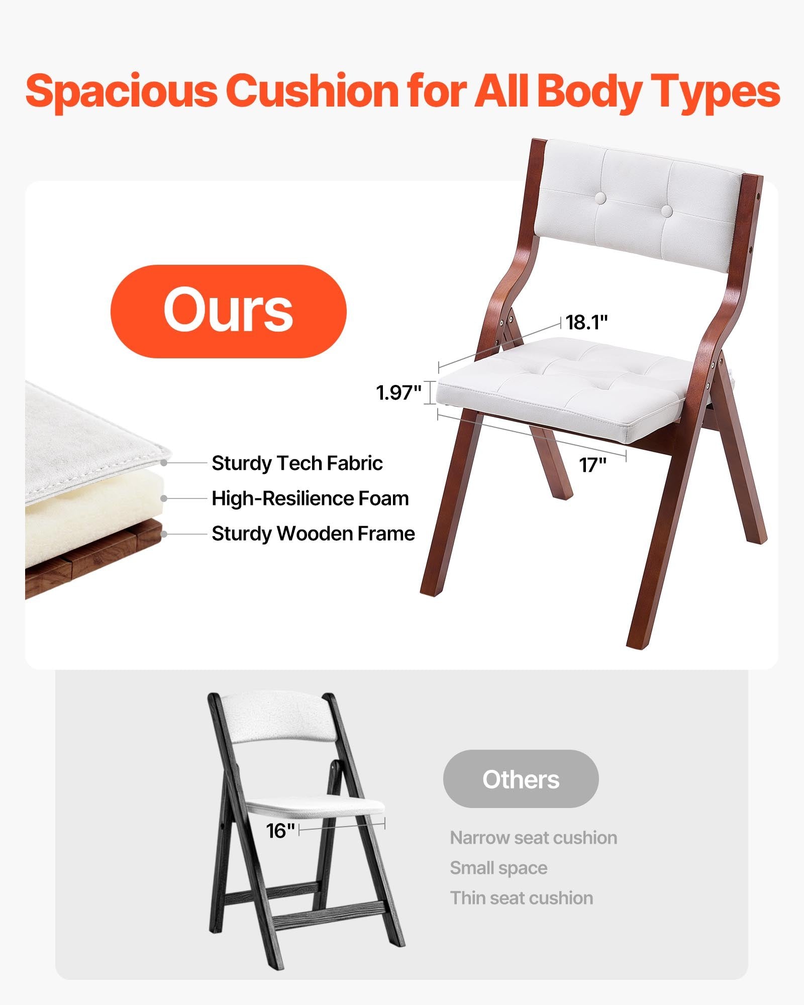 Wooden Folding Chairs with Cushion, Set of 4, Portable Foldable