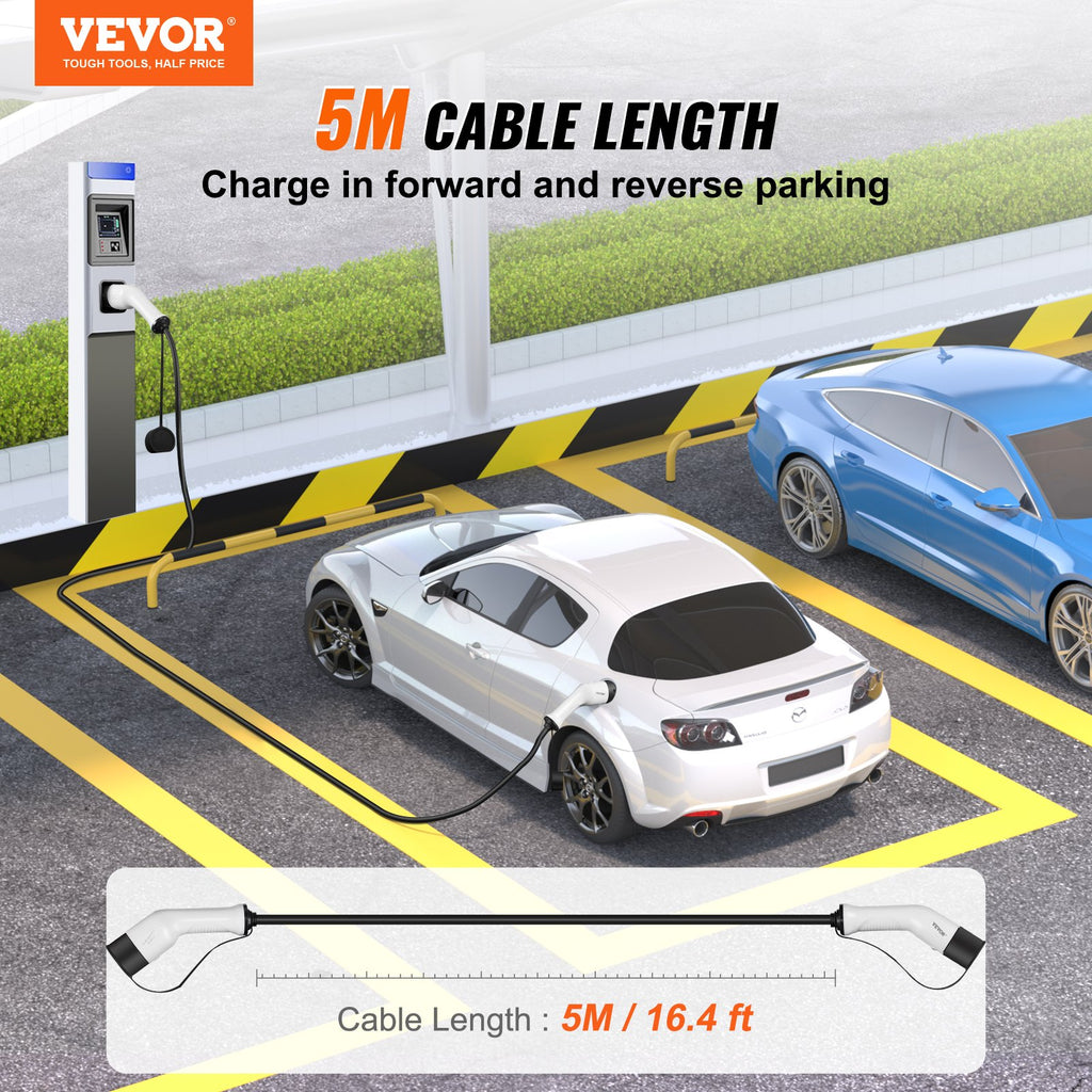Type 2 to Type 2 EV Charging Cable, 32Amp, 7kW 5 Meters Single Phase