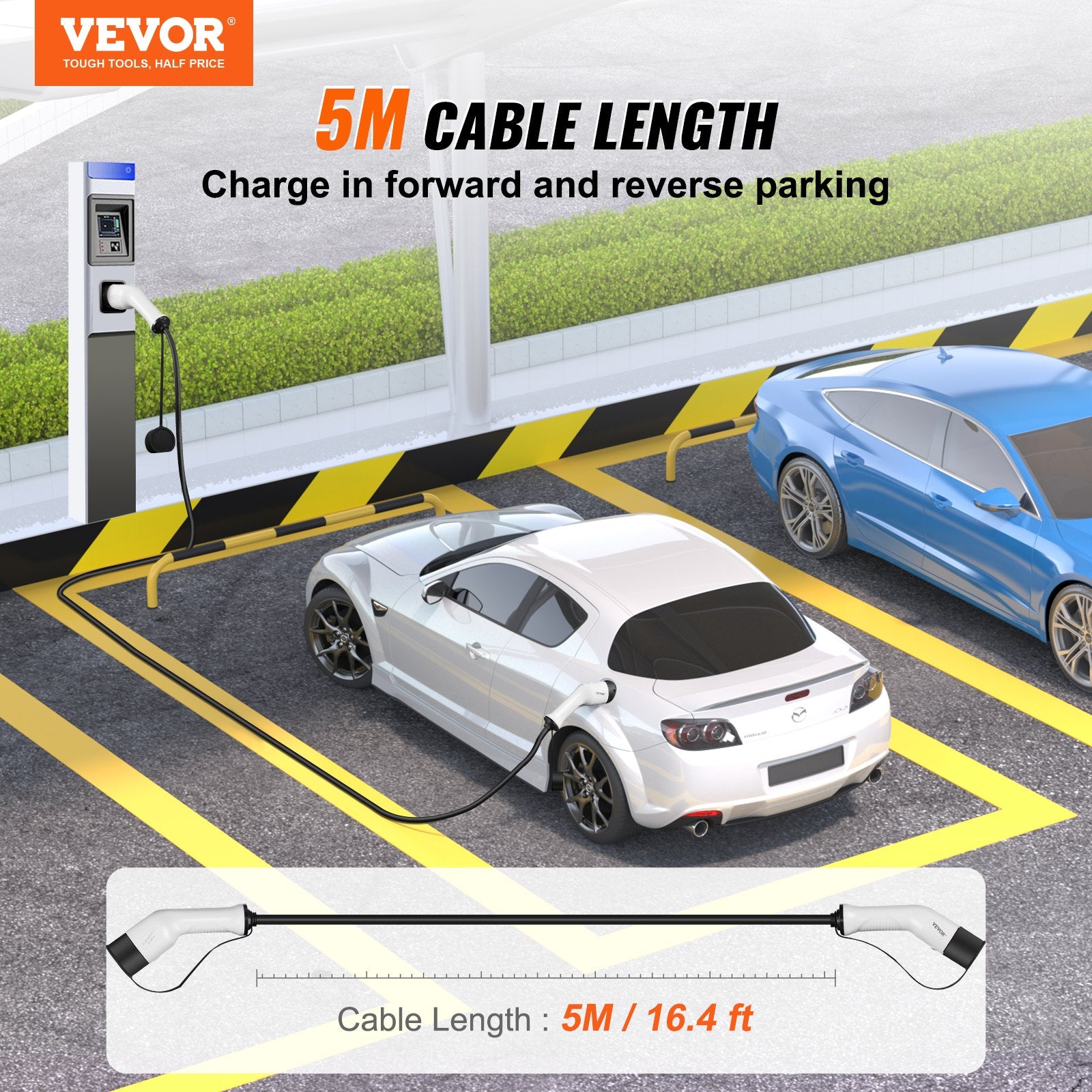 Type 2 to Type 2 EV Charging Cable, 32Amp, 7kW 5 Meters Single Phase
