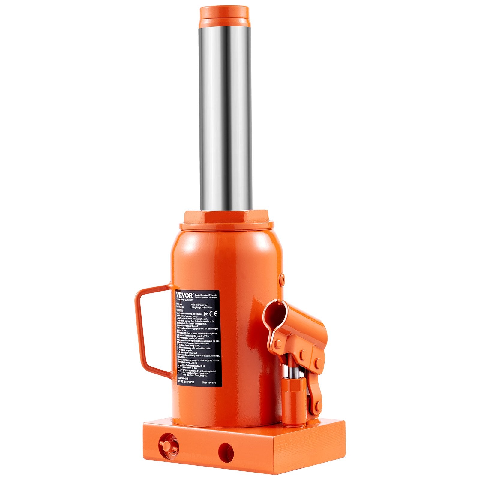 Hydraulic Bottle Jack, 30 Ton/66138 lbs Welded Bottle Jack with