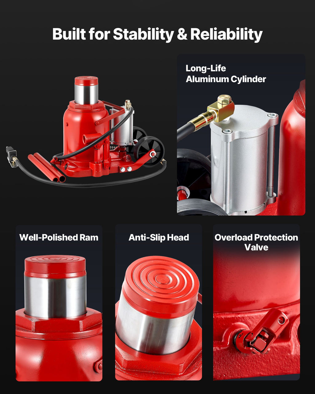 Air Hydraulic Bottle Jack, 50 Ton (110231.5 lbs) Capacity, 265-410 mm