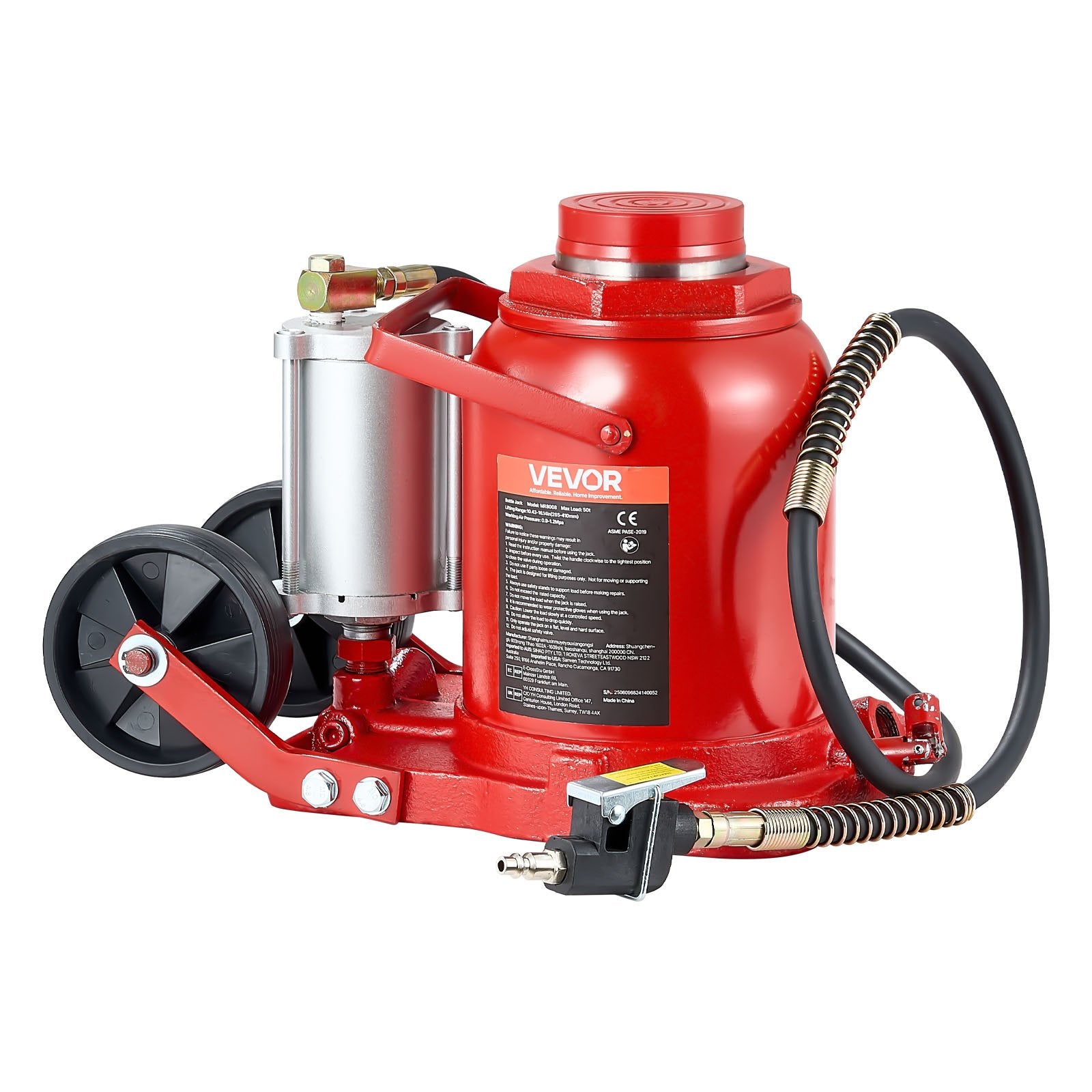 Air Hydraulic Bottle Jack, 50 Ton (110231.5 lbs) Capacity, 265-410 mm