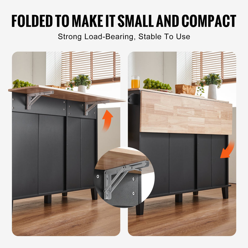 Kitchen Island Cart, 50in Wood Top Breakfast Bar with Trash Cabinet