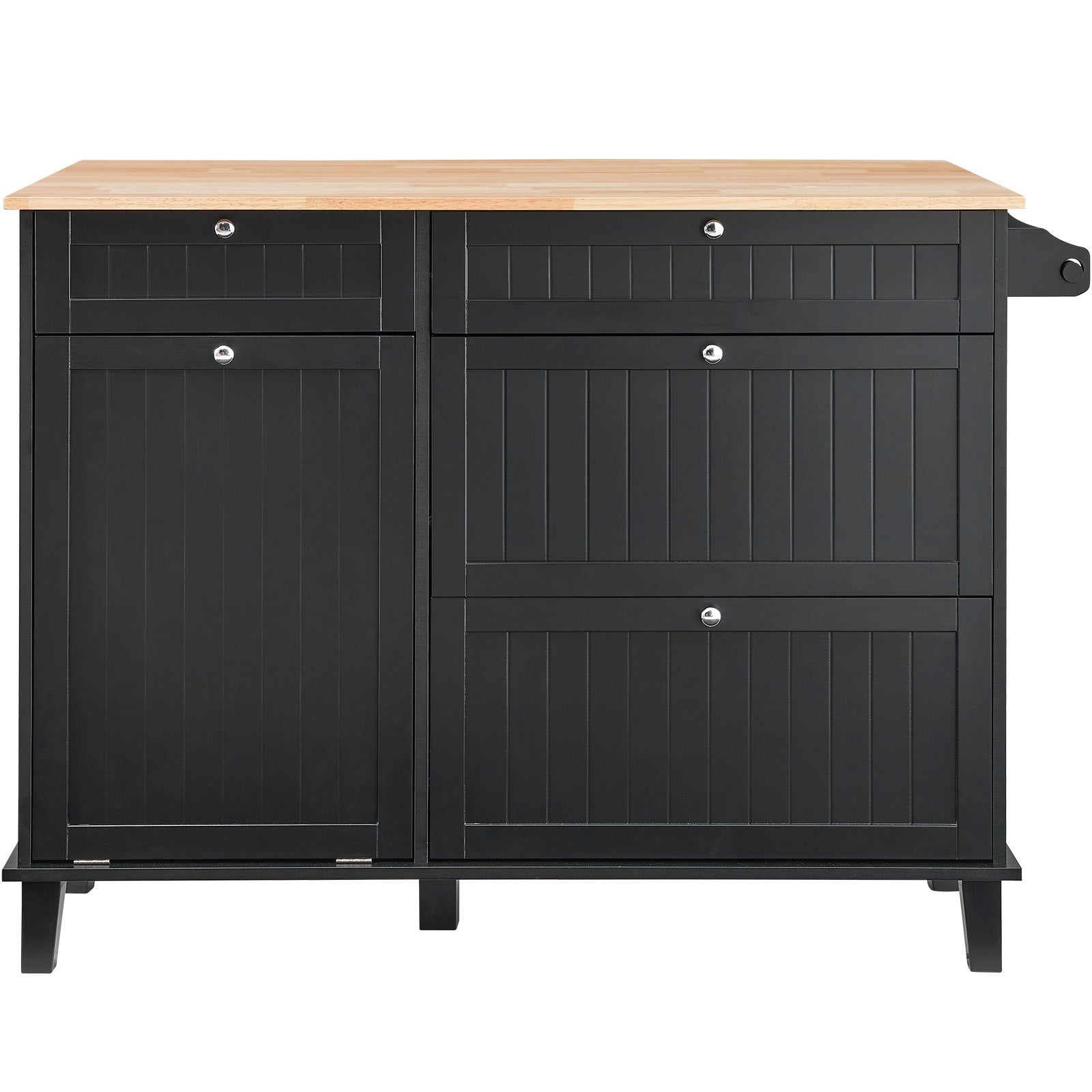 Kitchen Island Cart, 50in Wood Top Breakfast Bar with Trash Cabinet