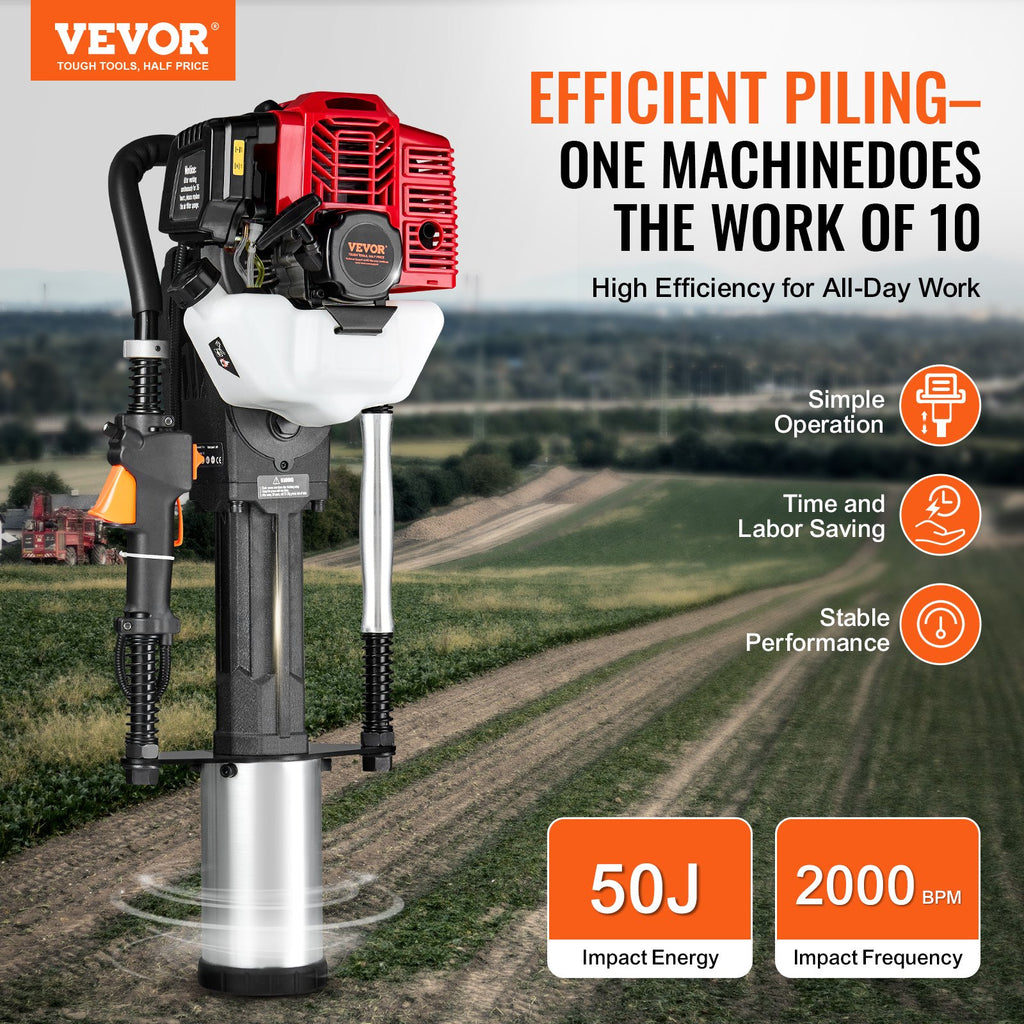 52cc Gas-Powered T Post Driver, 2-Stroke Engine Gasoline Fence Piling