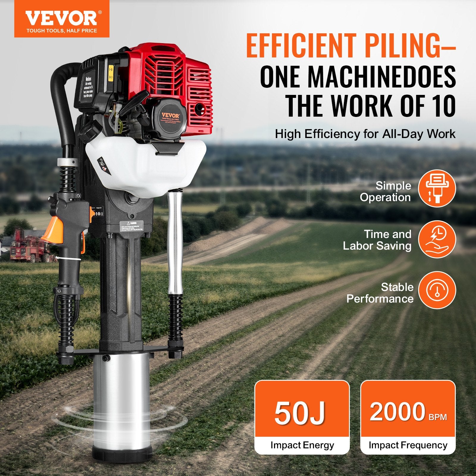 52cc Gas-Powered T Post Driver, 2-Stroke Engine Gasoline Fence Piling