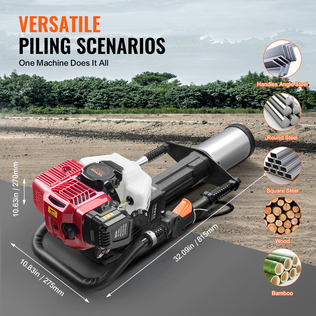 52cc Gas-Powered T Post Driver, 2-Stroke Engine Gasoline Fence Piling
