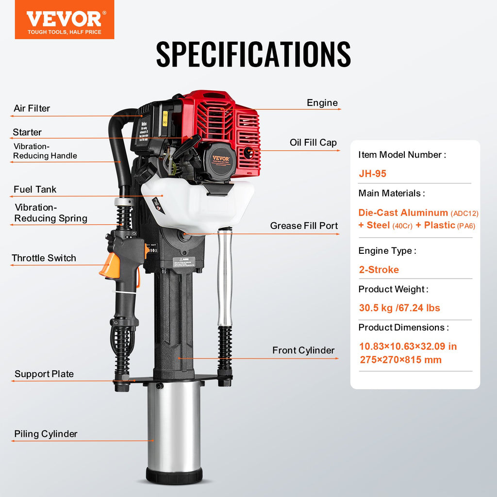 52cc Gas-Powered T Post Driver, 2-Stroke Engine Gasoline Fence Piling