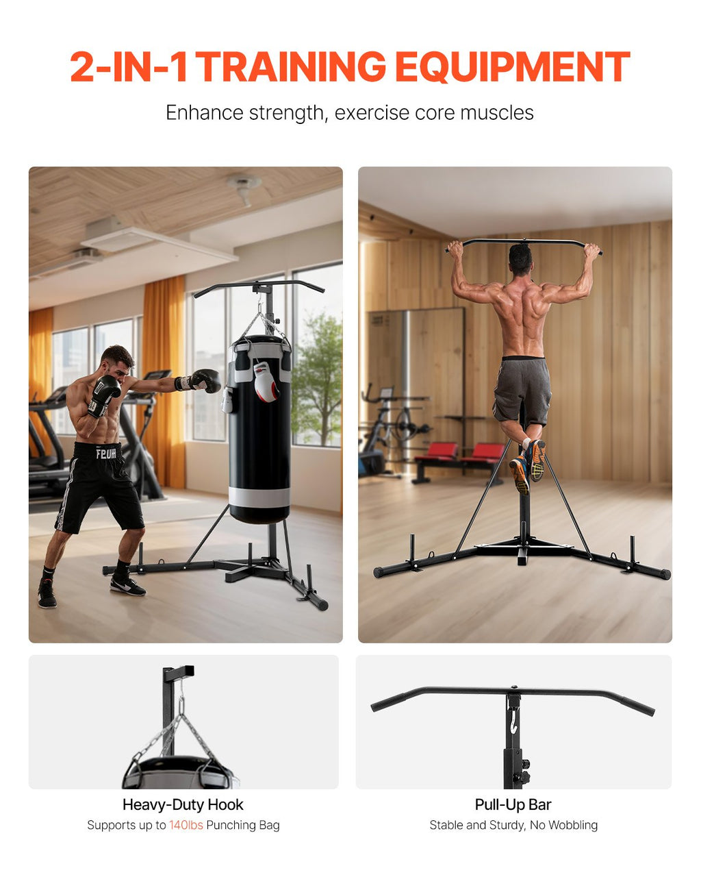 2 in 1 Punching Bag Stand, Steel Heavy Duty Workout Equipment,