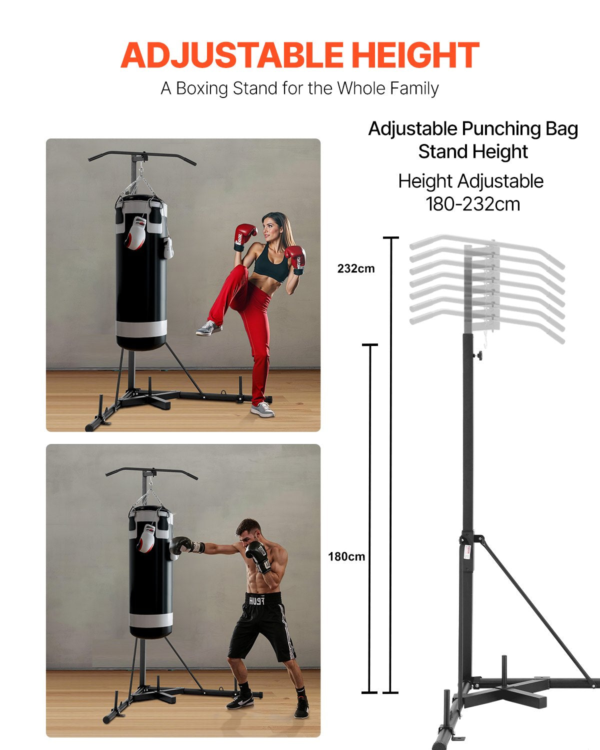 2 in 1 Punching Bag Stand, Steel Heavy Duty Workout Equipment,