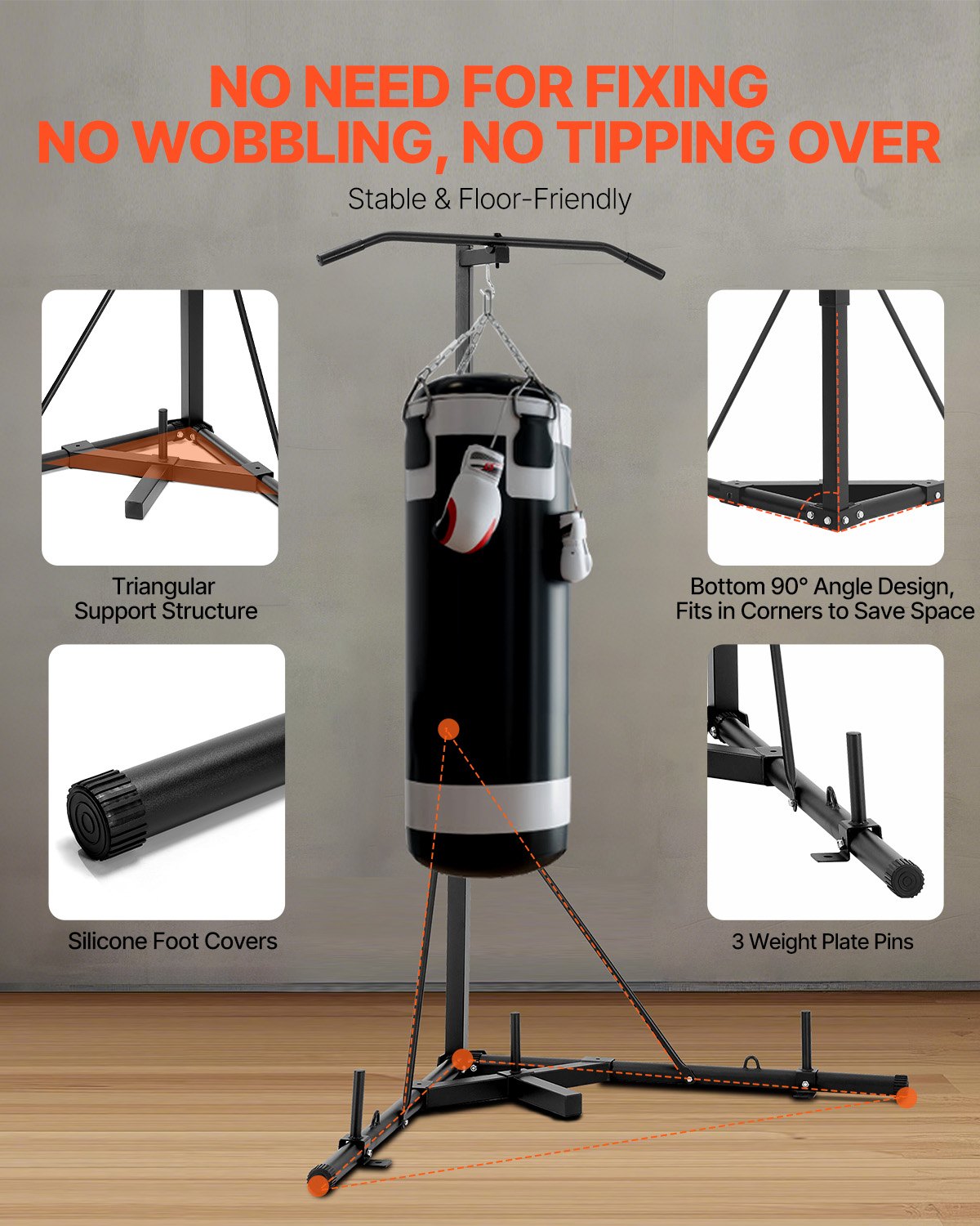 2 in 1 Punching Bag Stand, Steel Heavy Duty Workout Equipment,