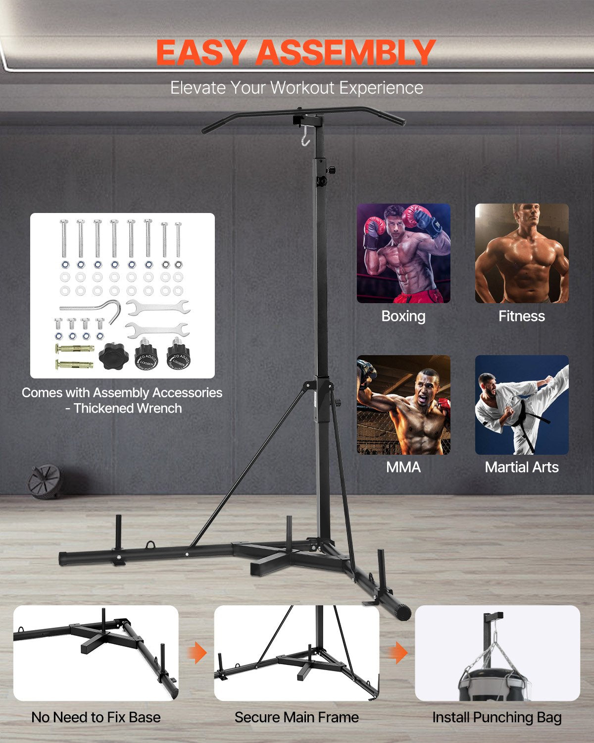 2 in 1 Punching Bag Stand, Steel Heavy Duty Workout Equipment,