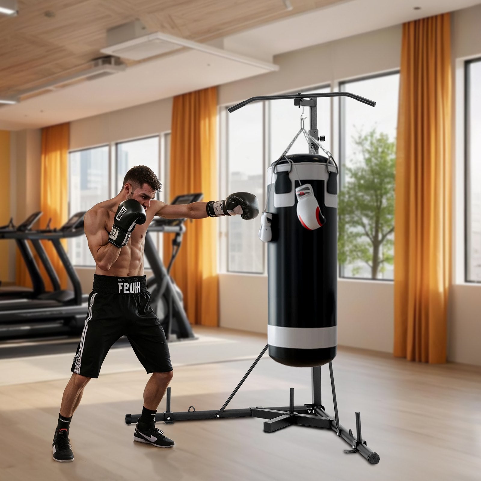 2 in 1 Punching Bag Stand, Steel Heavy Duty Workout Equipment,