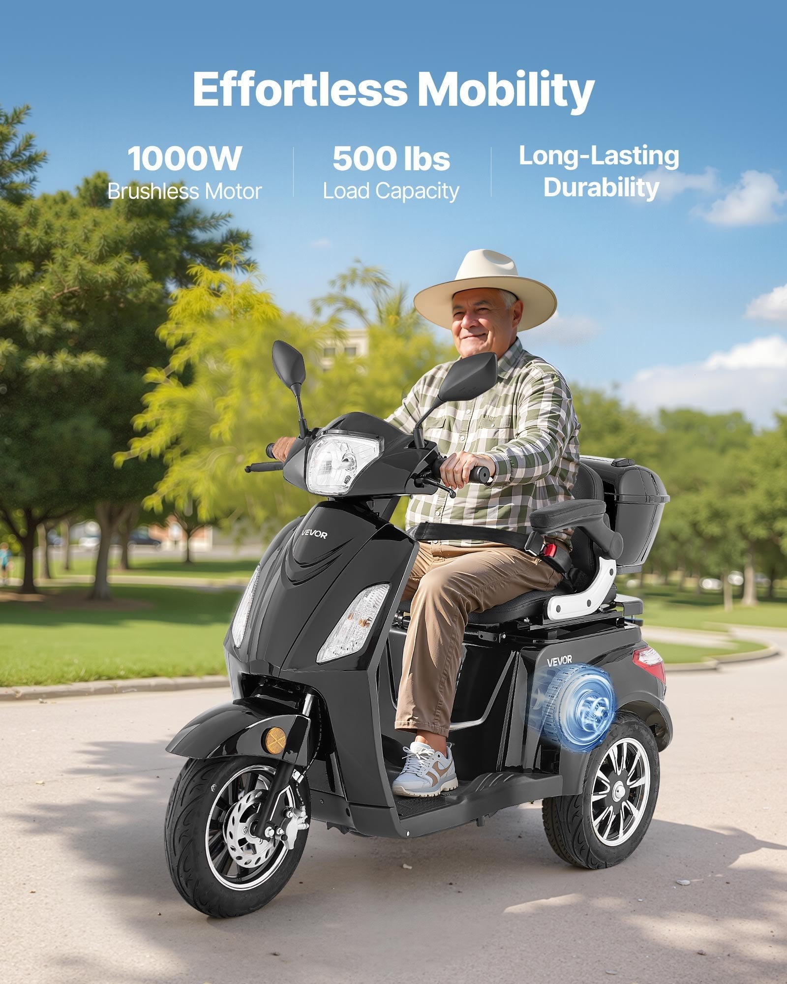 Heavy Duty 3-Wheel Mobility Scooters for Seniors & Adults, 500lbs