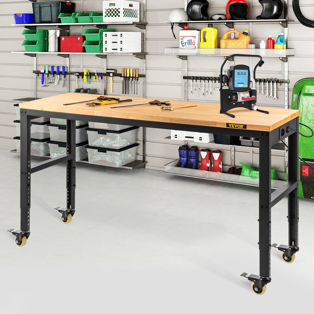 Workbench Adjustable Height, 122cm W X 61cm D X 104cm H Garage Table