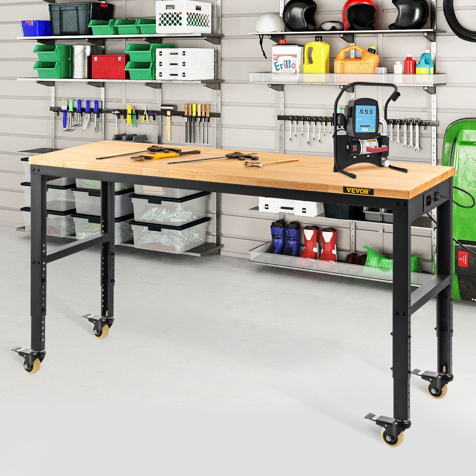 Workbench Adjustable Height, 122cm W X 61cm D X 104cm H Garage Table