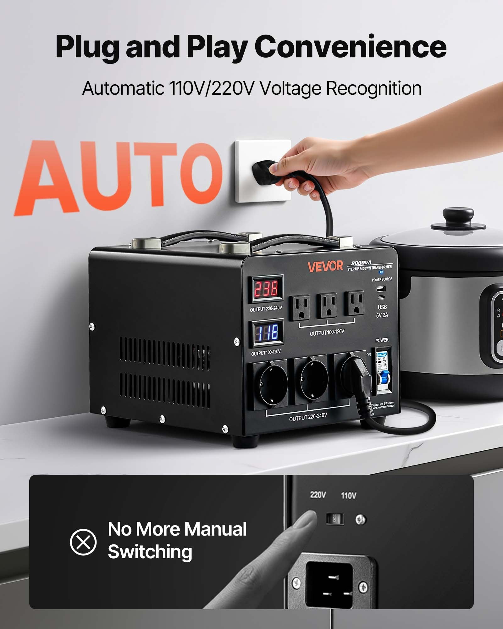 Voltage Auto Converter Transformer, 3000VA, Heavy Duty Step Up/Down