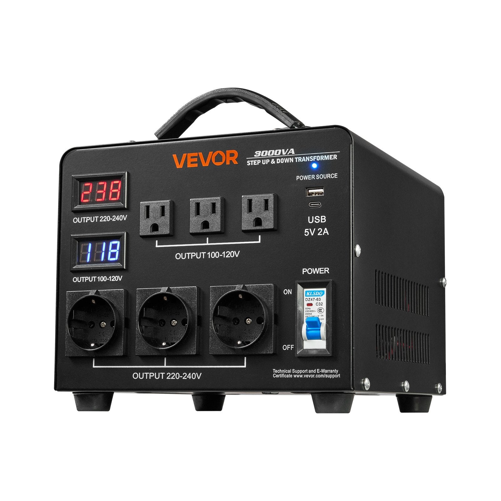 Voltage Auto Converter Transformer, 3000VA, Heavy Duty Step Up/Down