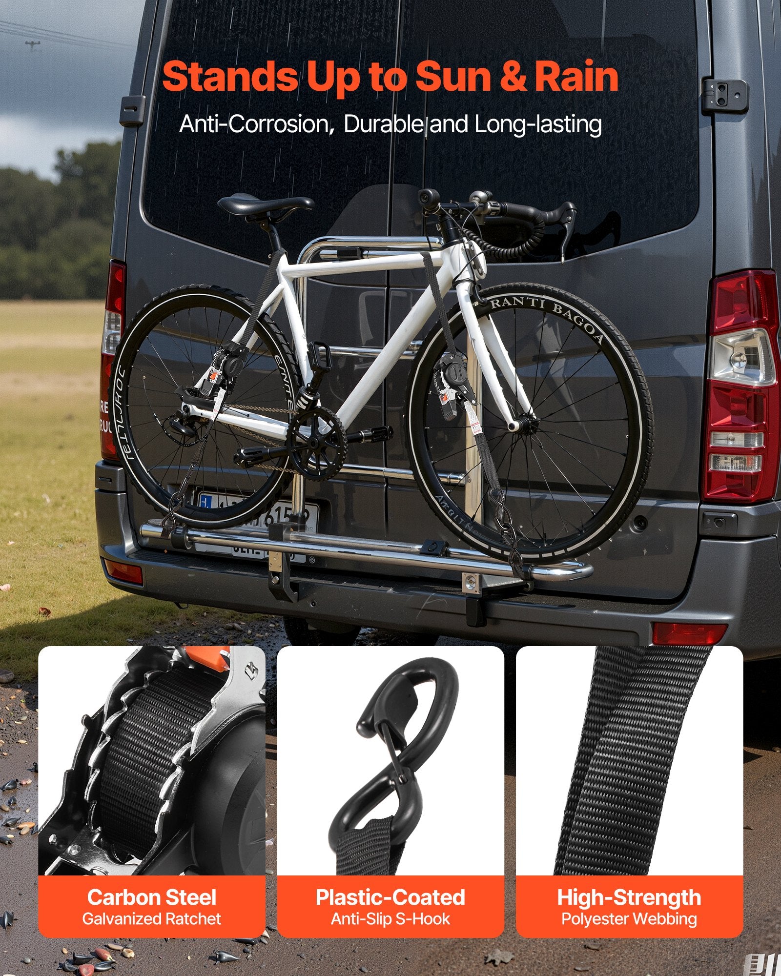 Retractable Ratchet Straps, 25.4 mm x 3 m, Tie Down Straps with S