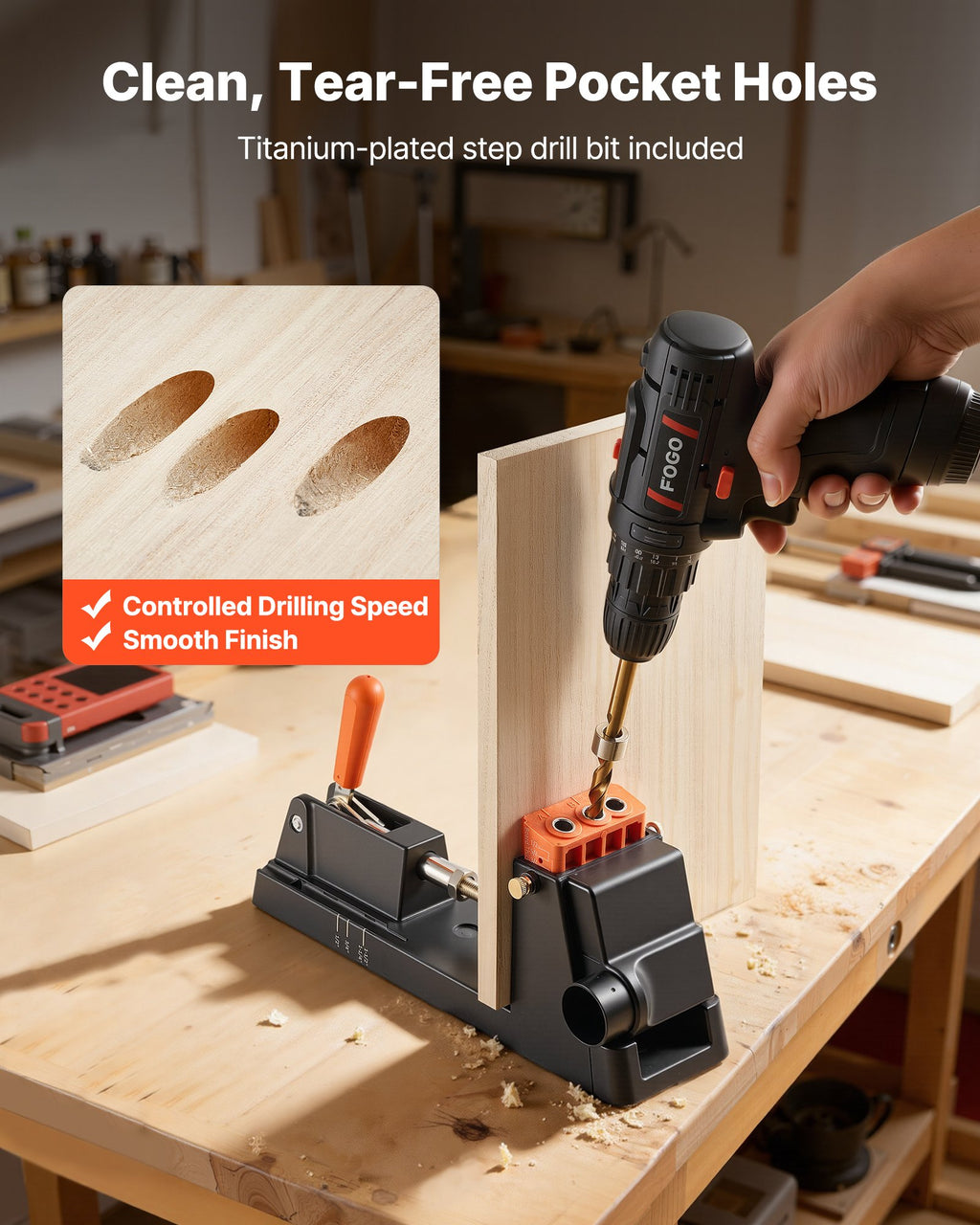 Pocket Hole Jig Kit, 12.7 to 38.1 mm Adjustable, Lightweight Jig