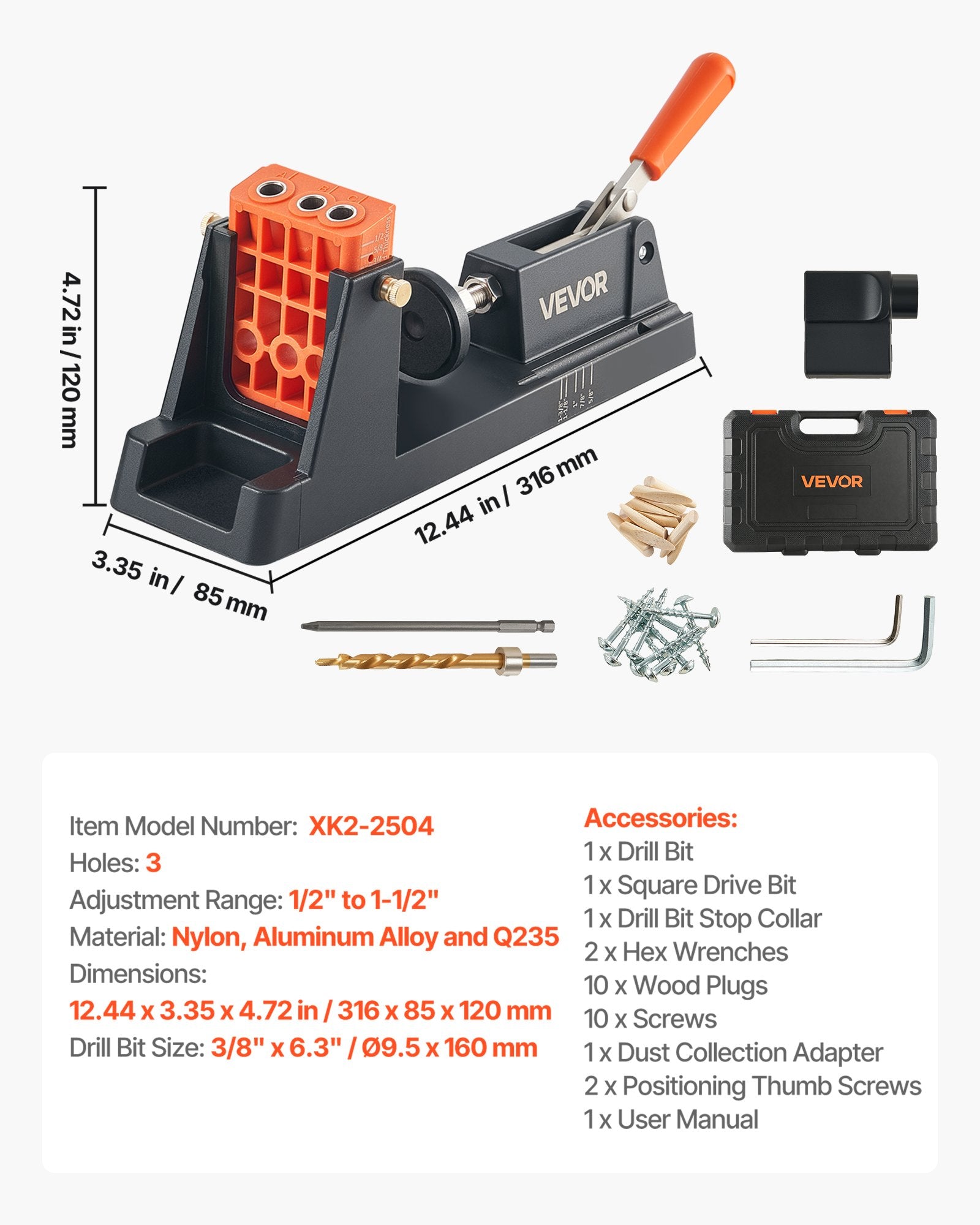 Pocket Hole Jig Kit, 12.7 to 38.1 mm Adjustable, Lightweight Jig