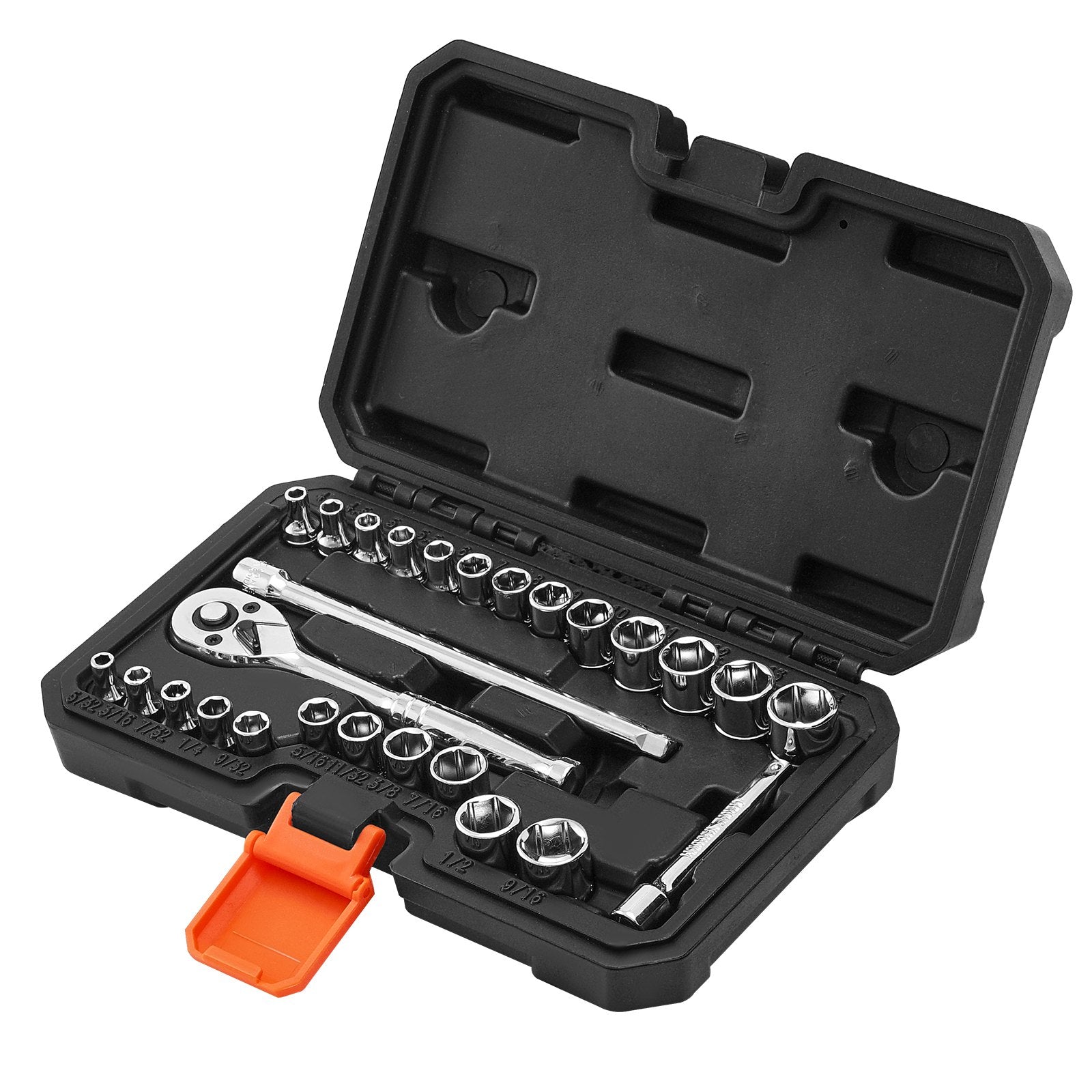 Socket Set, 27 Pieces, 6.4 mm Drive Socket and Ratchet Set, SAE and