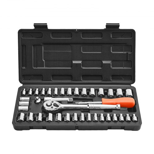 Socket Set, 39 Pieces, 9.5 & 6.4 mm Drive Socket and Ratchet Set, SAE