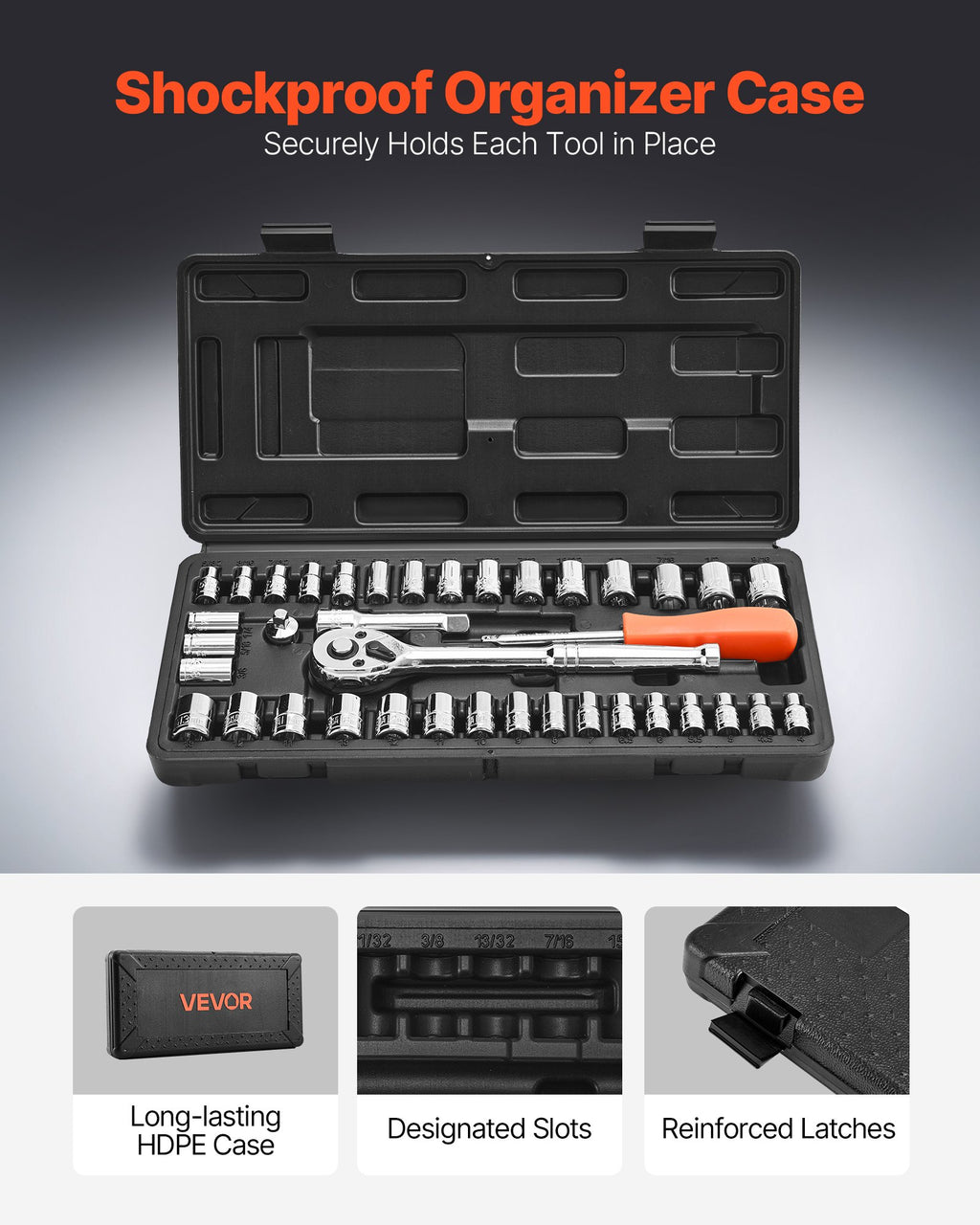 Socket Set, 39 Pieces, 9.5 & 6.4 mm Drive Socket and Ratchet Set, SAE