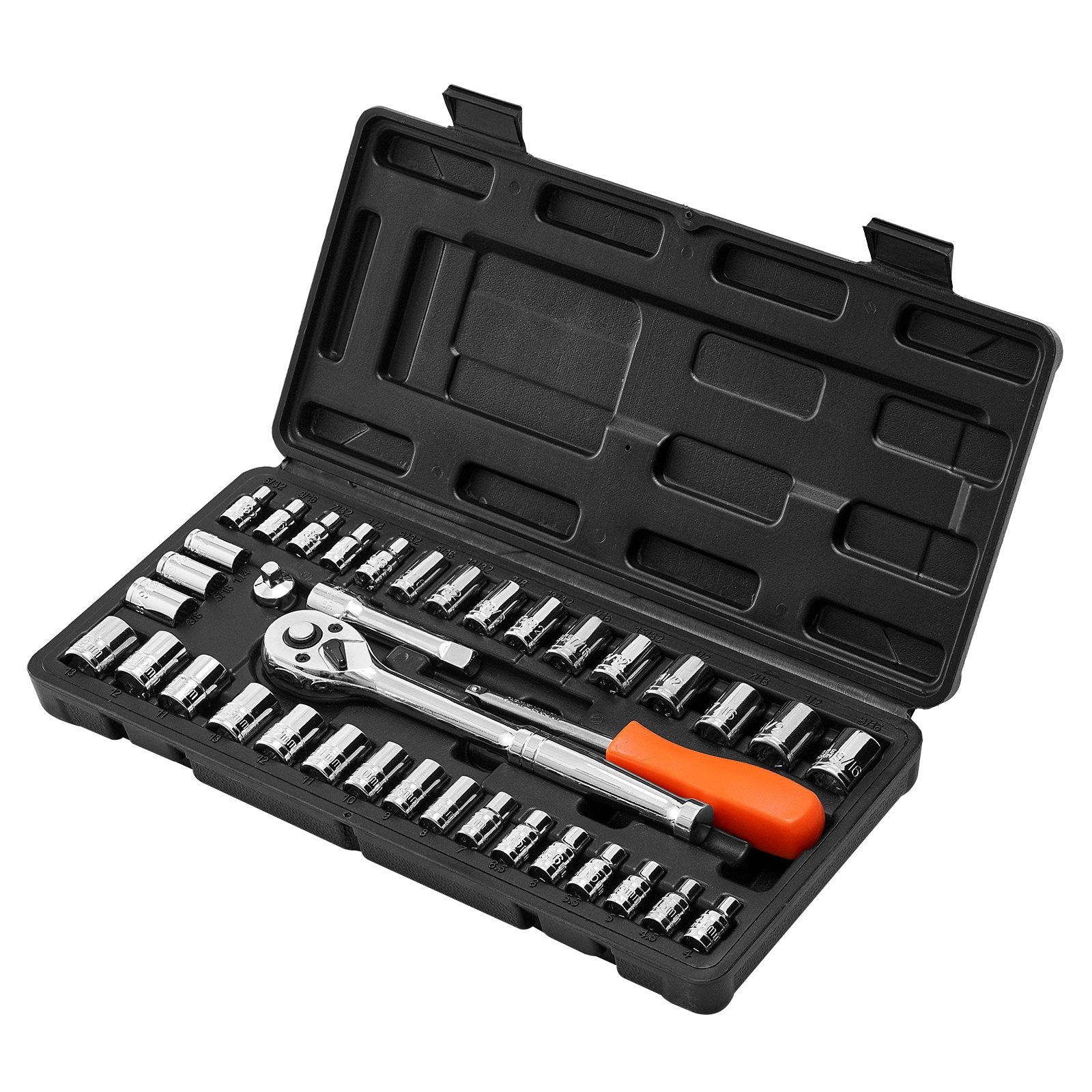 Socket Set, 39 Pieces, 9.5 & 6.4 mm Drive Socket and Ratchet Set, SAE