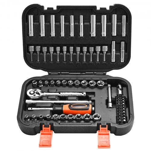 Socket Set, 70 Pieces, 6.4 mm Drive Socket and Ratchet Set, SAE and