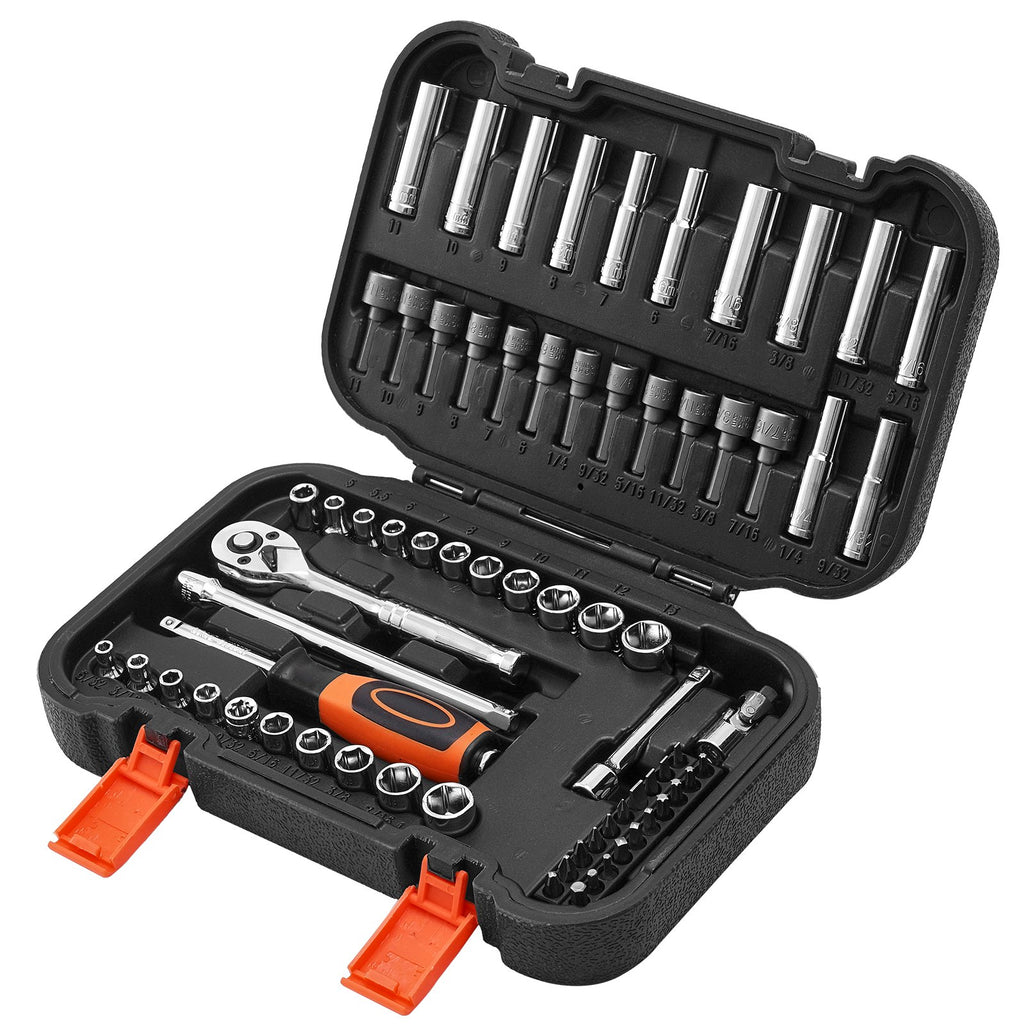 Socket Set, 70 Pieces, 6.4 mm Drive Socket and Ratchet Set, SAE and